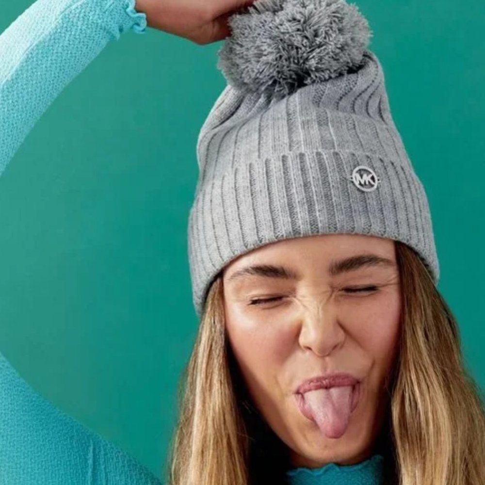 NWT gray Michael Kors Pom Beanie